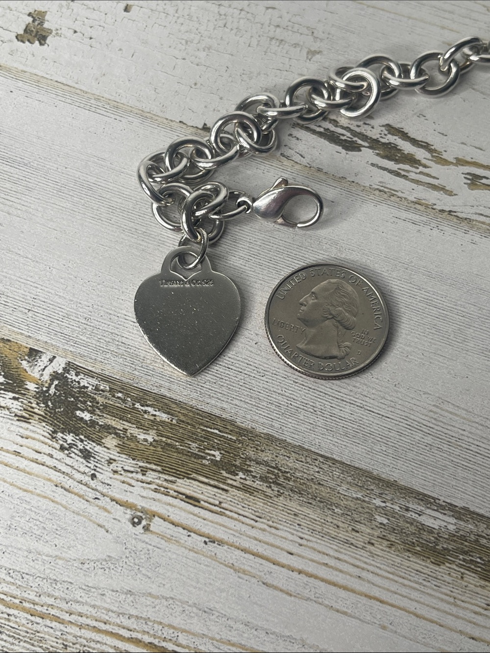 Tiffany & Co. Sterling Silver 925 Heart Tag Charm Link Bracelet 8.5” - Picture 5 of 7